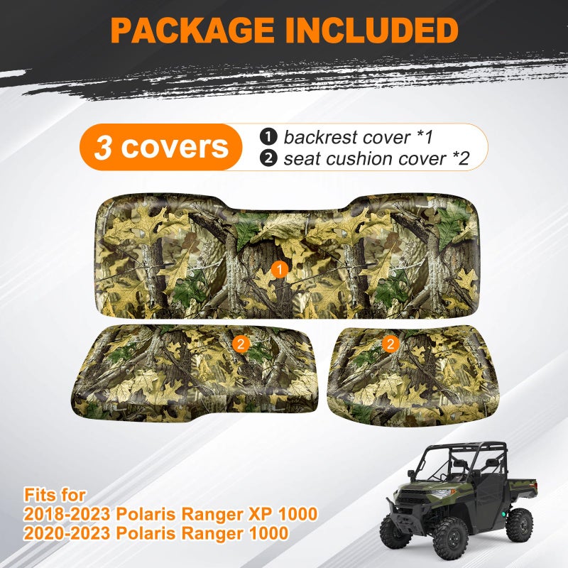 BORDAN Heavy Duty UTV Seat Cover for 2017-2021 Polaris Ranger XP 1000, Waterproof 1680D Camo Seat Covers for UTV Polaris Ranger 1000 2020-2025 Full Protection Outdoor (3 PCS) - Image 3